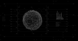 A futuristic HUD sci-fi user interface featuring an abstract digital wireframe data sphere and technical metrics on a black grid, ideal for cybersecurity presentations. - Powered by Shutterstock - Get 15% off with code: PIKWIZARD15