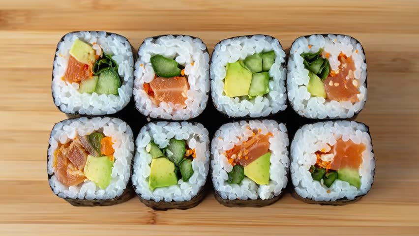 Sushi rolls with salmon and avocado
