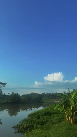 Blue sky and a beautiful river after sunrise