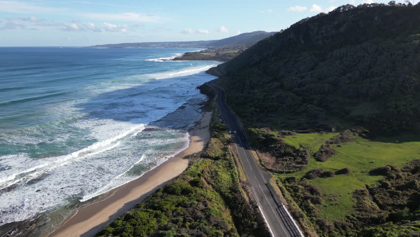 Great Ocean Road Australia from above revealing beautiful natural landscapes mountain ranges coastal highway and tourism in Victoria