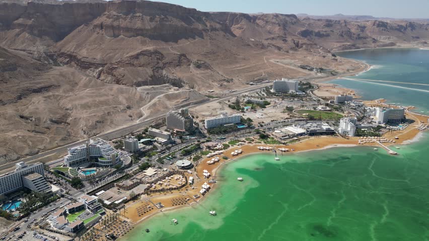 Aerial View of Ein Bokek Beach on the Dead Sea Israel