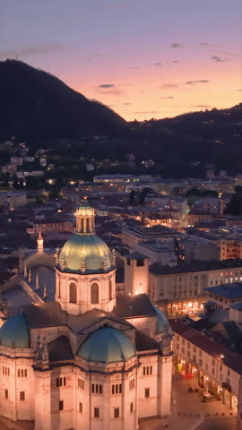 Vertical Aerial view of the Cattedrale Santa Maria, Como. Italy