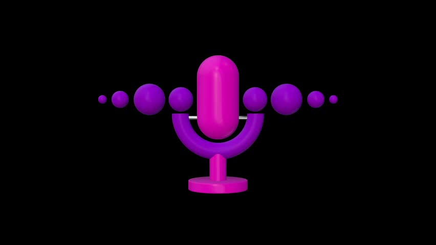 3D Pink and Purple Voice Recording Microphone Icon Rotation Animation on Black Background