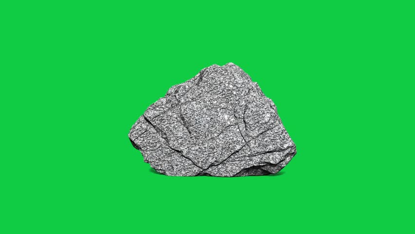 Solid grey granite rock stone specimen isolated on a chroma key green screen background for 3D vfx design, geology concept