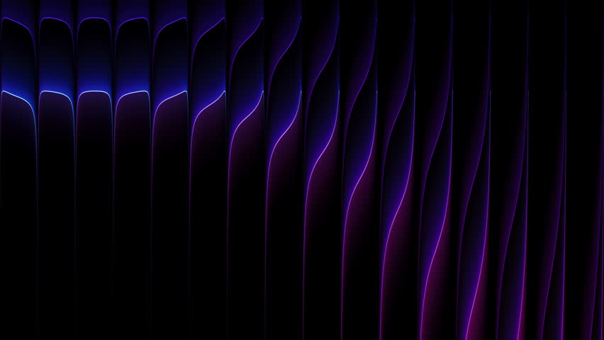 Fluid neon gradients flowing through ribbed glass. Glowing neon colors shift gently across vertical geometry with optical distortion. Neon reflections rippling along glass ridges. Luminous flowing waves of refracted neon colors sliding through ribbed glass layers for creative branding, visualizers, digital displays, artistic intros, motion graphics, stylish promos, multimedia installations and futuristic design themes. Seamless loop. 4K video