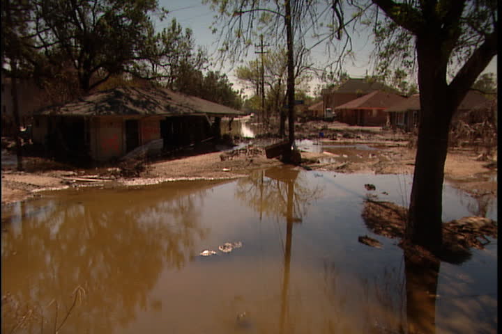 Huge pool of stagnant water in London Avenue neighborhood in New Orleans after Hurricane Katrina.