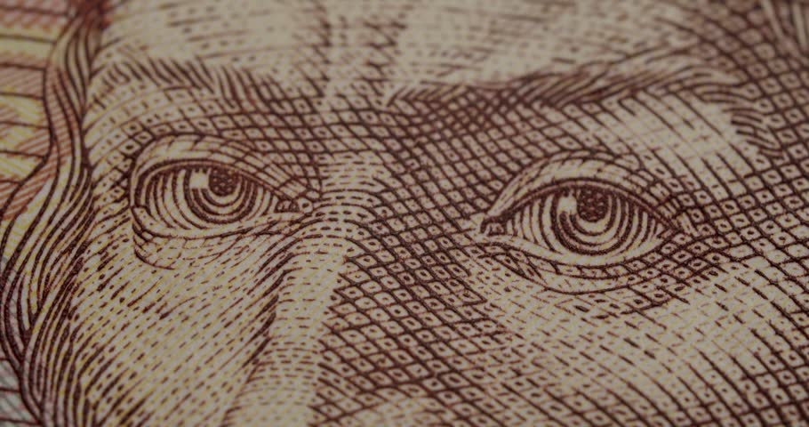Macro view focusing on the engraved portrait of President Andrew Jackson