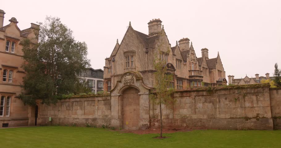 Historic Architecture In The University College Grounds Of Oxford, United Kingdom. Static Shot