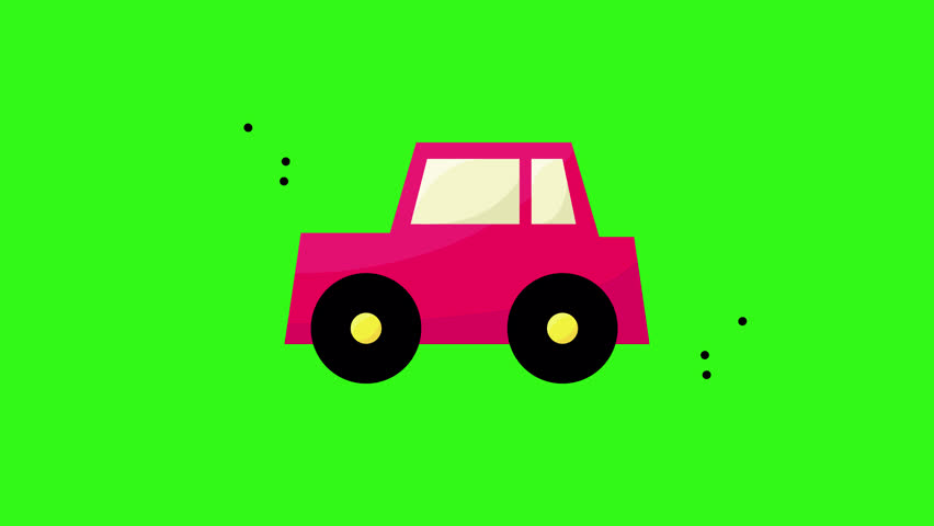 Pink car illustration with black wheels on lime green background. Perfect for automotive designs, kids products, or nursery decor.	
