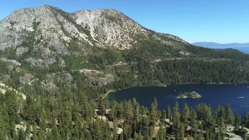 A spectacular aerial view showcases the pristine beauty of Lake Tahoe