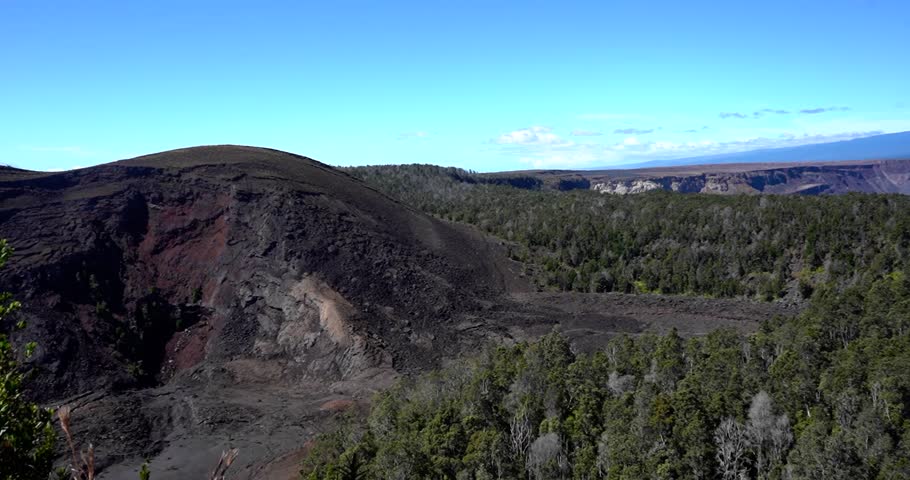 Kilauea Volcano view from hiking trail in Hawaii Volcanoes National Park