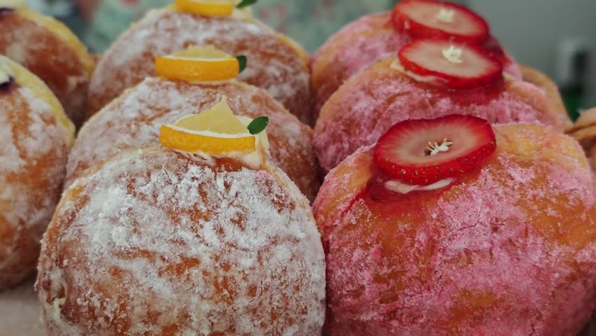 Bakery items in a pastry shop.
