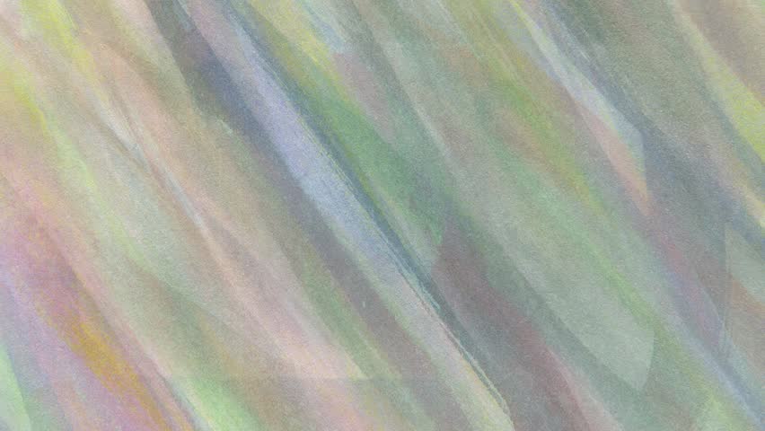 Abstract pastel watercolor motion background with diagonal flowing bands of soft green, pink, lavender, yellow and cream tones across a textured paper surface. Gentle translucent washes, organic grain and smooth blended color transitions create a light dreamy backdrop with refined handmade character. Ideal for presentation screens, title cards, overlays, wellness visuals, editorial design and modern creative motion graphics.