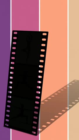 vector illustration of a silhouette of a woman practicing yoga poses inside a film strip, a design concept commonly used for fitness or health themed graphics