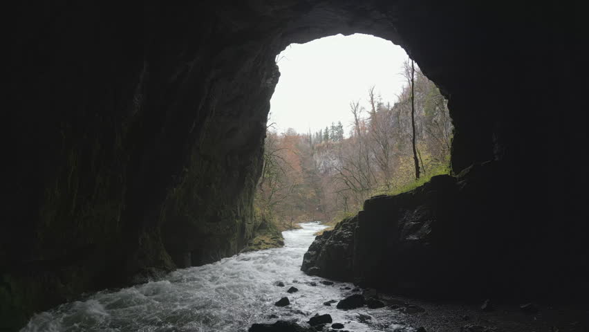 Underground river flowing through the Weaver Cave or Tkalca jama in the Rakov Skocjan Regional Park of Slovenia