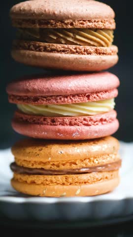 Stack of colorful french macarons on a plate