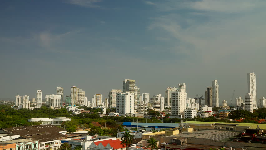 High-rise Buildings From Cartagena de Indias In Colombia. - pan shot
