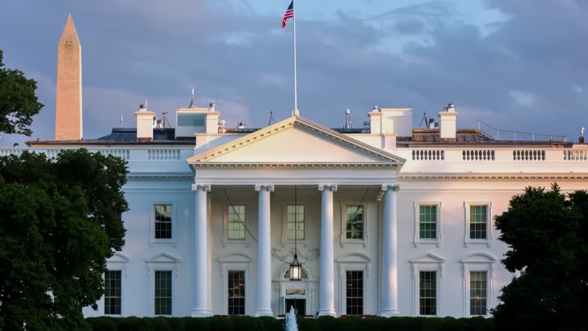 The White House with Washington Monument at Sunset in Washington DC