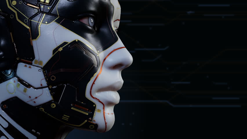 Futuristic android profile with digital background