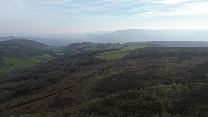 Aerial Shot of Scenery around Sugar Loaf, Brecon Beacons National Park, Wales