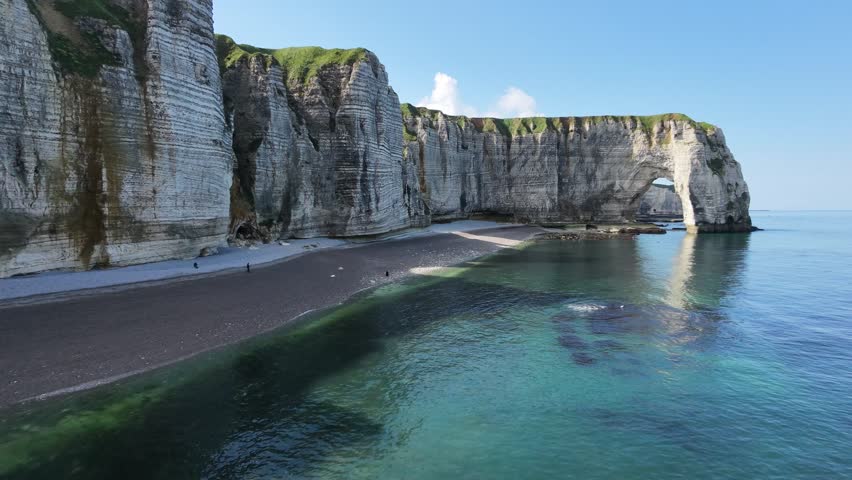 Flying Past the Iconic Aiguille Limestone Needle at Étretat, France