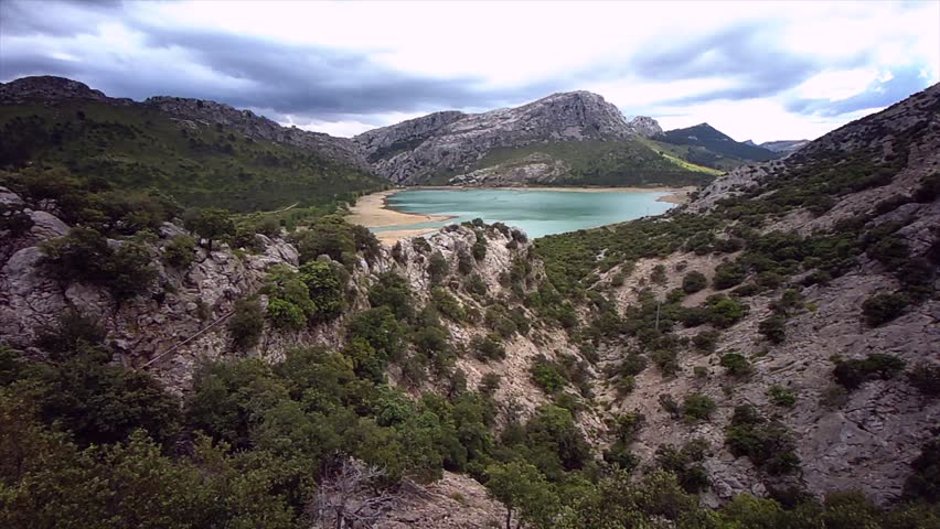 Colorful Lake Gorg Blau - View of Panta de Gorg Blau lake - Mallorca Island, Balearic Islands, Spain - 22.05.2024