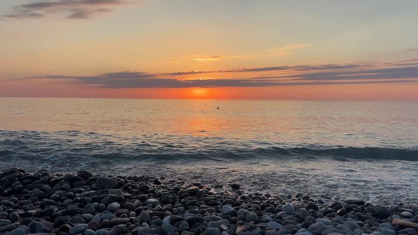 Beautiful dusk above the sea, wide meditation background of calm seaside