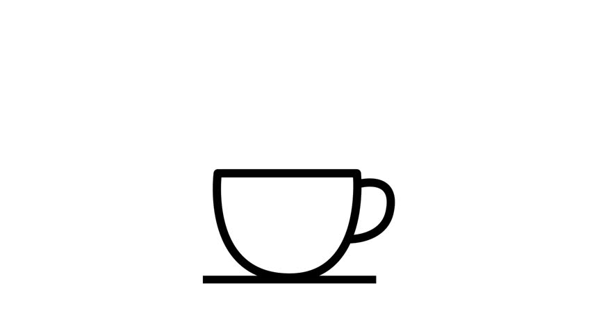 Animated black vector cup filling with hot liquid, followed by rising steam on a clean white background. Great for hot beverage concepts and morning cafe promotions.