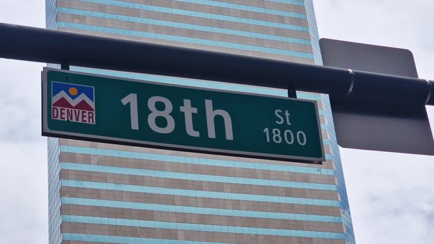 Denver, Colorado USA, 18th Street Sign With Downtown Building in Background
