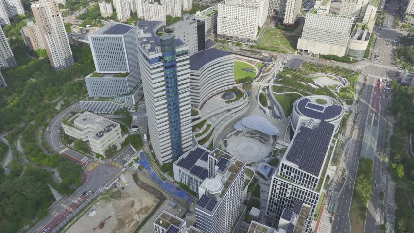 Aerial Drone View of Gwanggyo Jungang Station Cityscape and New Town Landscape in Suwon, South Korea
