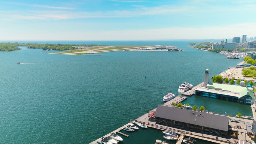 Toronto Island Airport Harbourfront Aerial Drone Summer Day 4K