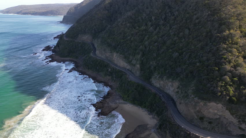 Great Ocean Road Victoria Australia from above revealing breathtaking coastal landscapes mountain ranges scenic highway and ocean views