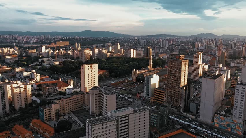 Aerial panoramic view of Sao Paulo cityscape with dense skyscrapers and modern architecture, Brazil.