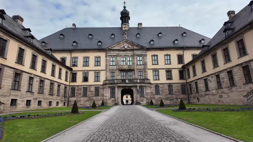 Cinematic View Of The Grand Entrance Of The City Palace In Fulda Germany