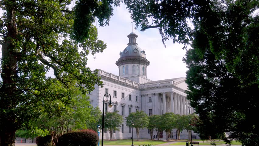 South Carolina state capitol building in Columbia, South Carolina with gimbal video walking forward.
