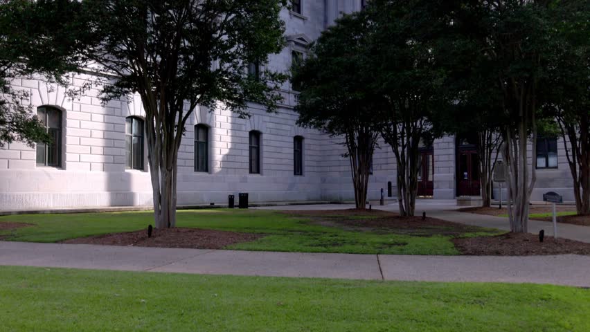South Carolina state capitol building in Columbia, South Carolina with gimbal video tilting up.