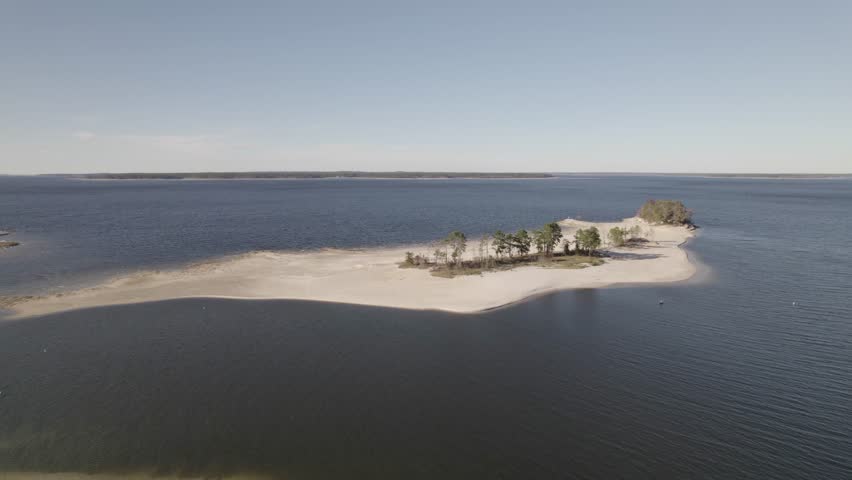 Aerial view of an island near twin dikes park on Sam Rayburn Reservoir in Texas