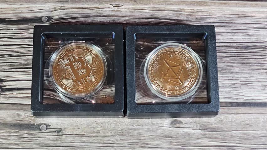 The obverse of the two physical silver Ethereum coin and bitcoin, Bitcoin (BTC) is the world