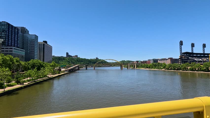 footage along the Allegheny River in Pittsburgh Pennsylvania USA