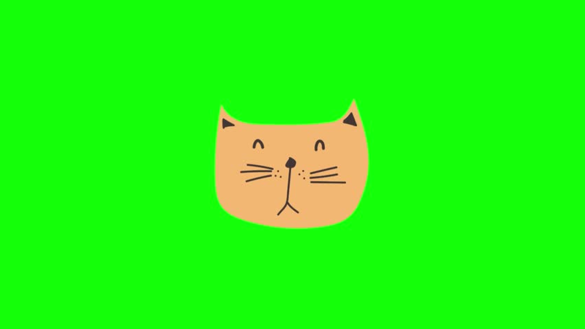 Simple orange cat face with whiskers and closed eyes on solid green backdrop