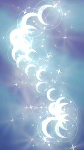 Glowing Crescent Moons and Stars Drift in Dreamy Sky