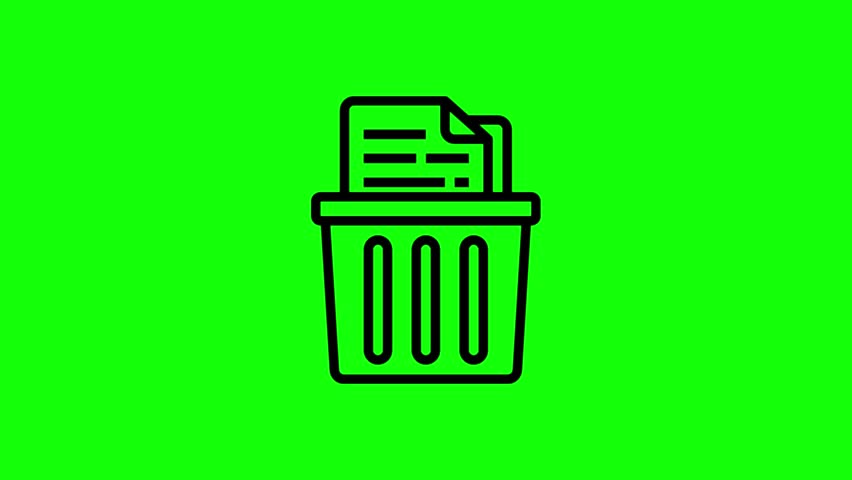 Flat design trash can filled with crumpled paper against solid vibrant green backdrop