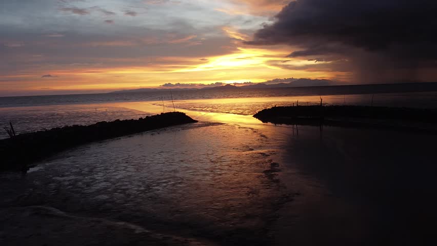 Aerial view of sunset at Malaysia Thailand border