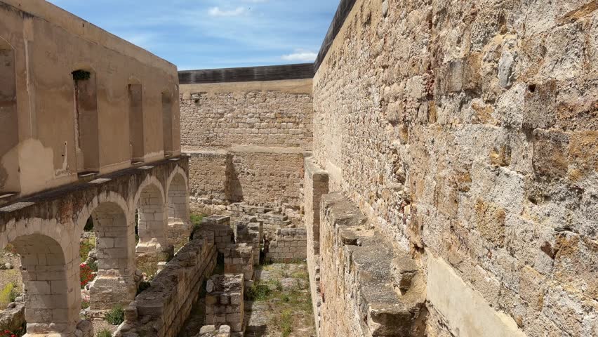 Ancient stone walls of a large castle