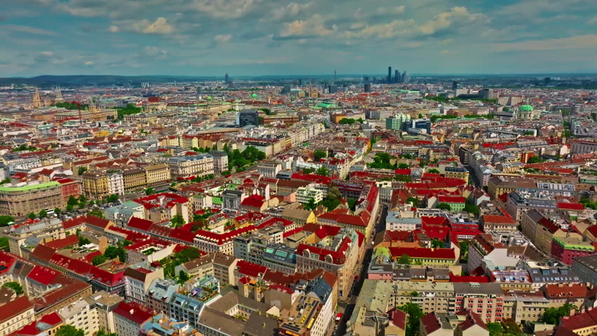 Aerial view of Vienna, Austria. City skyline aerial shot of cityscape