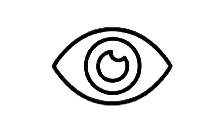 Animated surveillance security observation eye line icon on white background, privacy monitoring vision tracking motion graphic