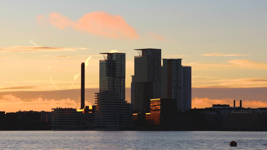 Timelapse of a new city skyline in Helsinki Kalasatama district.