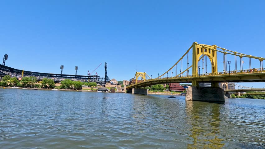 footage along the Allegheny River in Pittsburgh Pennsylvania USA