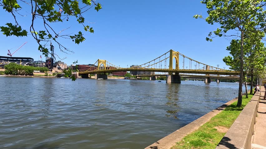 footage along the Allegheny River in Pittsburgh Pennsylvania USA