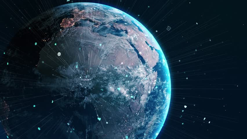 Planet earth 3D orbital animation realistic geography surface clouds atmosphere. Spinning world globe sphere continents ocean view Earth Rotate . Earth In Deep Space Globe 4K . Round. 3D Illustration